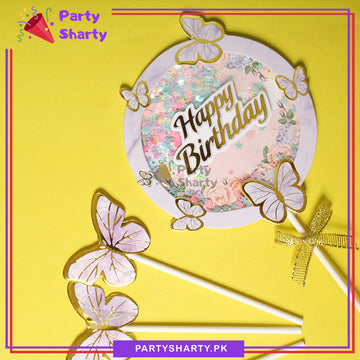 Happy Birthday Butterfly Theme Cake Topper for Birthday Celebration
